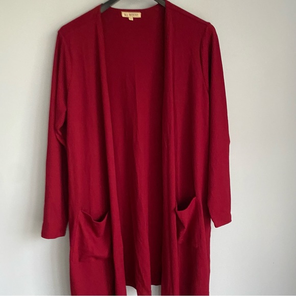 NEW All Worthy Red Open Front Rib Cardigan Sweater - Picture 5 of 10